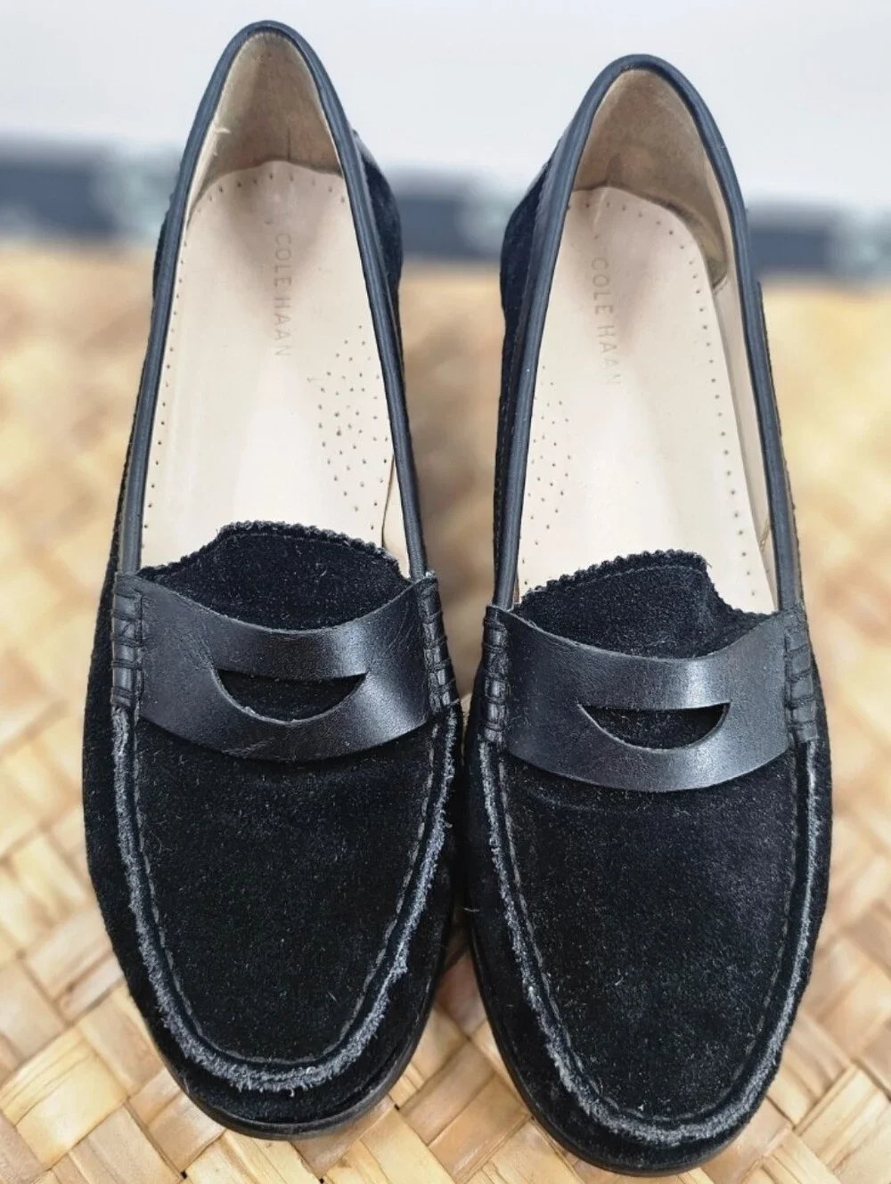 Cole Haan Penny Loafers Black Suede Size 8